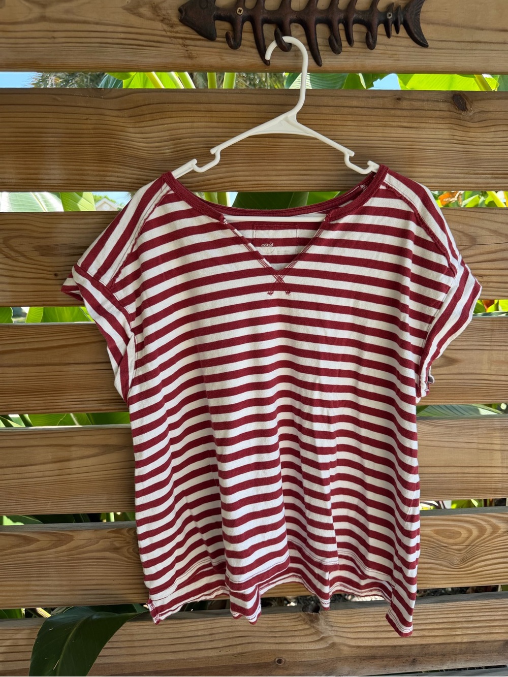 Aerie Striped Short-Sleeve Top in Wine and White